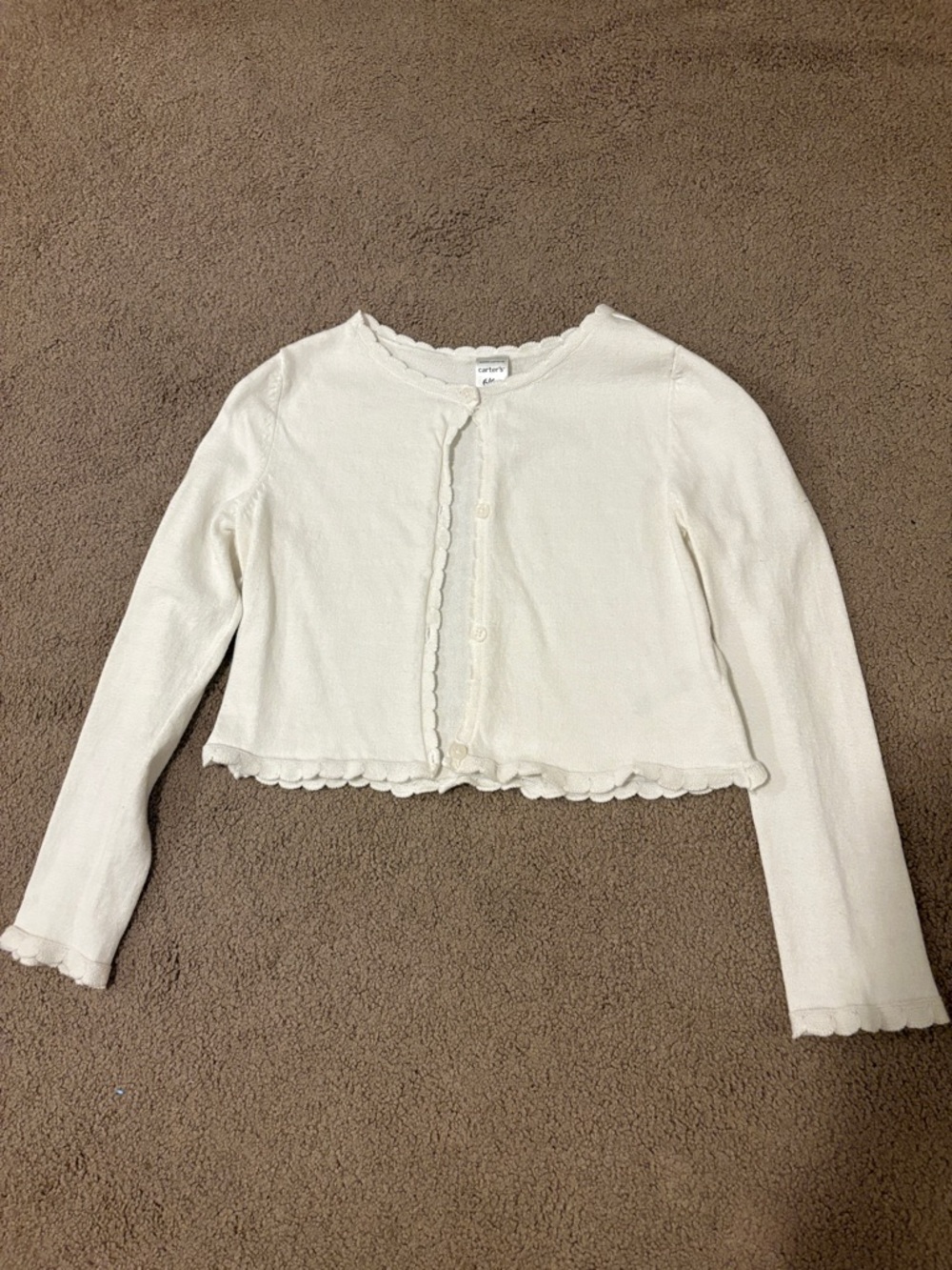 Carter's White Scalloped-Trim Knit Cardigan